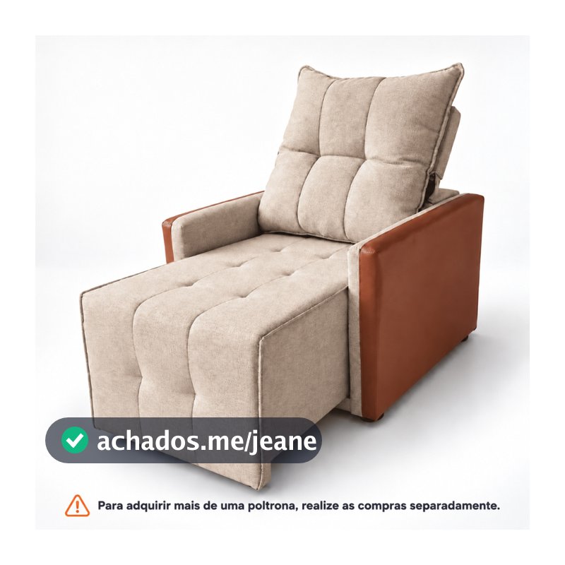 Poltrona Londres Reclinável Retrátil Para Sala Tecido Linho Macio Almofada Plumante Couro Sintético - AV