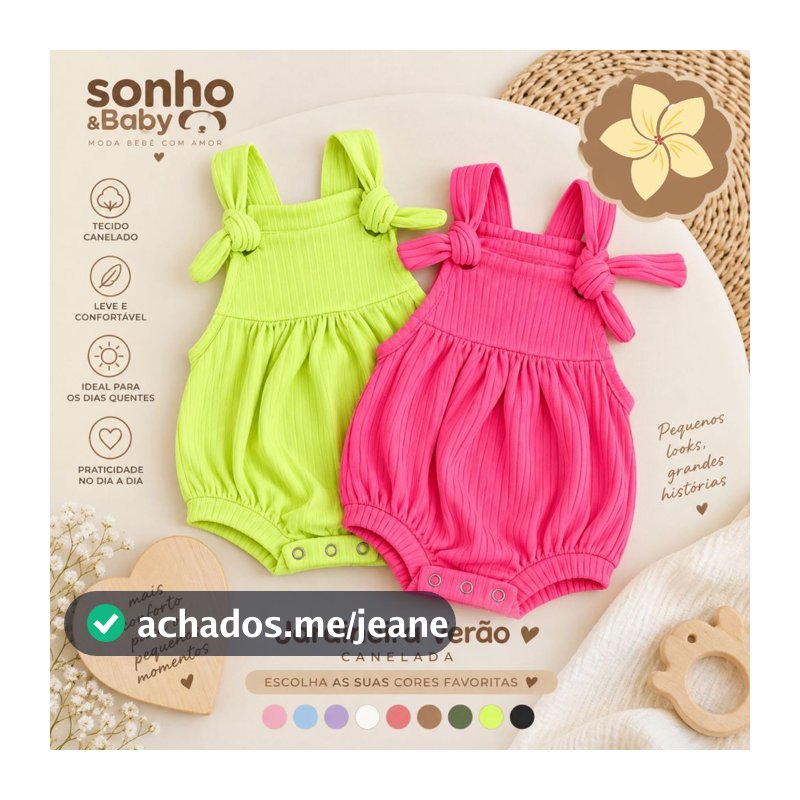 Sonho & Baby Jardineira Verão Canelada Tecido Canelado Menina/Menino do P ao 01