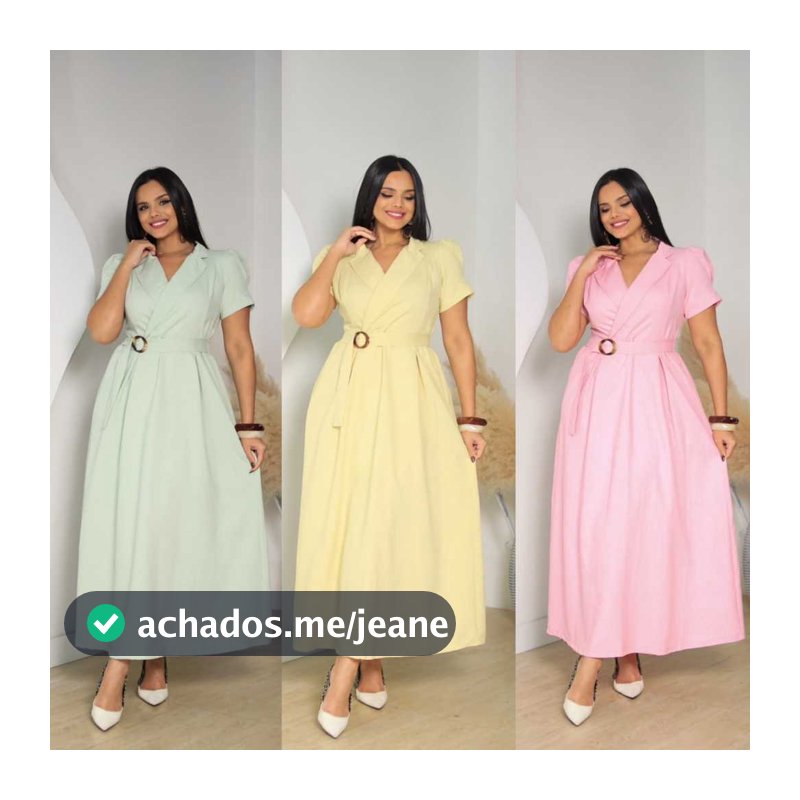 Vestido Longo Femenino Com Fivela, Em diverssas cores