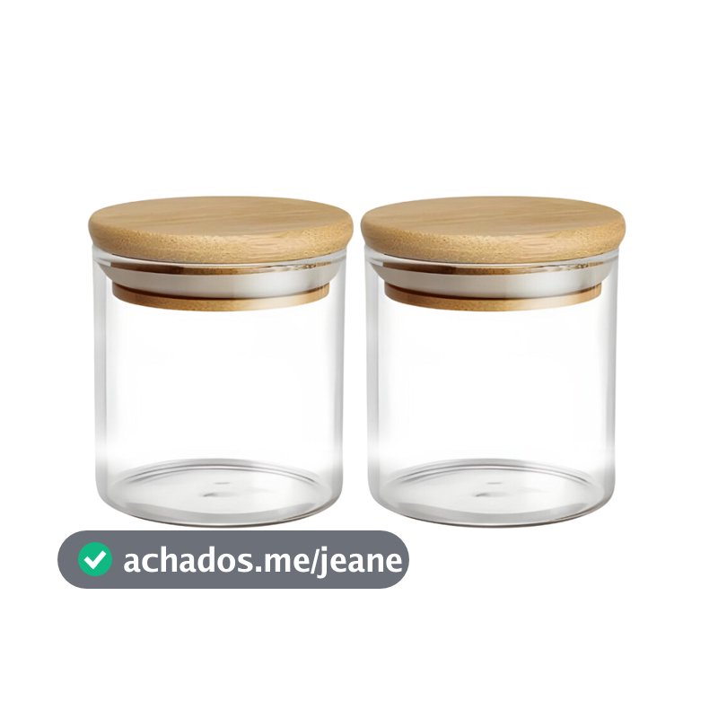 Kit De 2 Potes Hermético Mantimento De Vidro Com Tampa Bambu 200ml