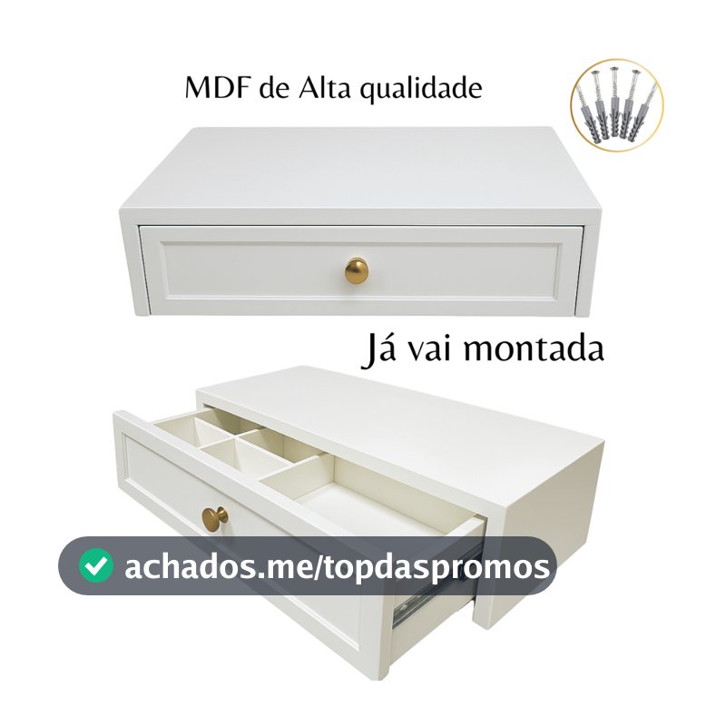 Penteadeira Suspensa Mdf 50,60,70,80,90.100cm Branco Texturizado Com Gaveta