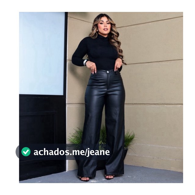 Calça Feminina Pantalona Couro Fake Wide Leg Tendência Luxo Balada Look Casual Chick
