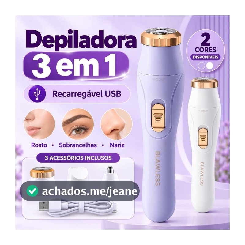 Depilador Feminino 3 em 1, Máquina Elétrica Recarregável para Remover Pelos do Corpo e Rosto, Uso Fácil e Confortável M1
