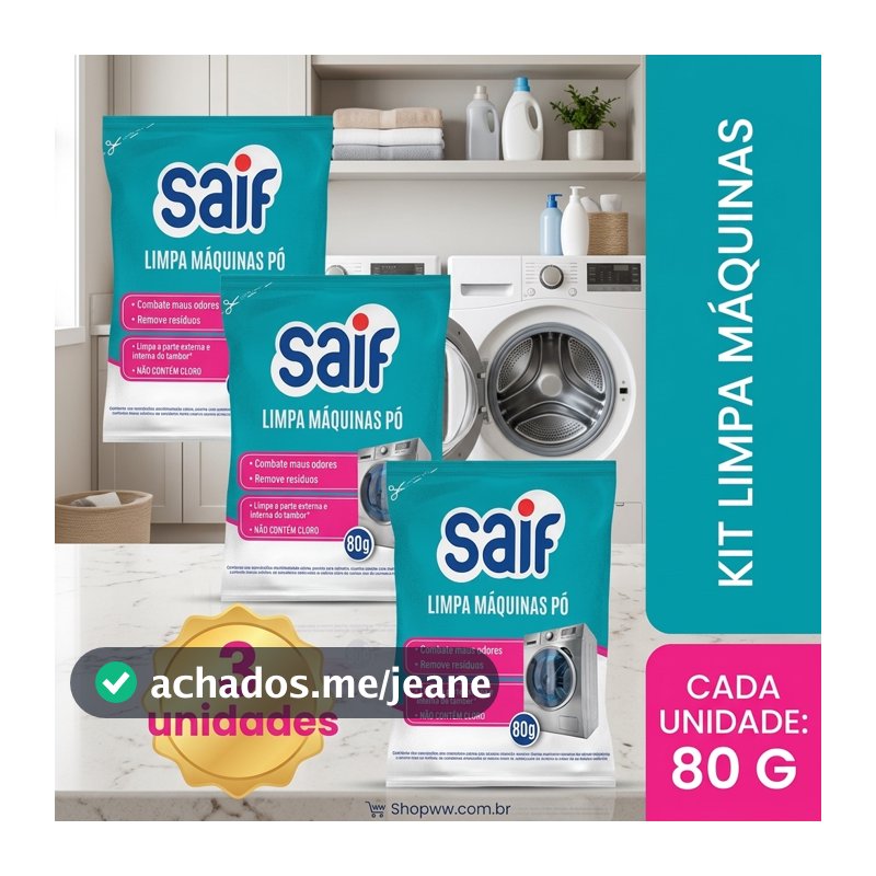 Limpa Maquina de Lavar Roupa Saif 80g Limpa Tira Odor Remove Sujeira Higieniza