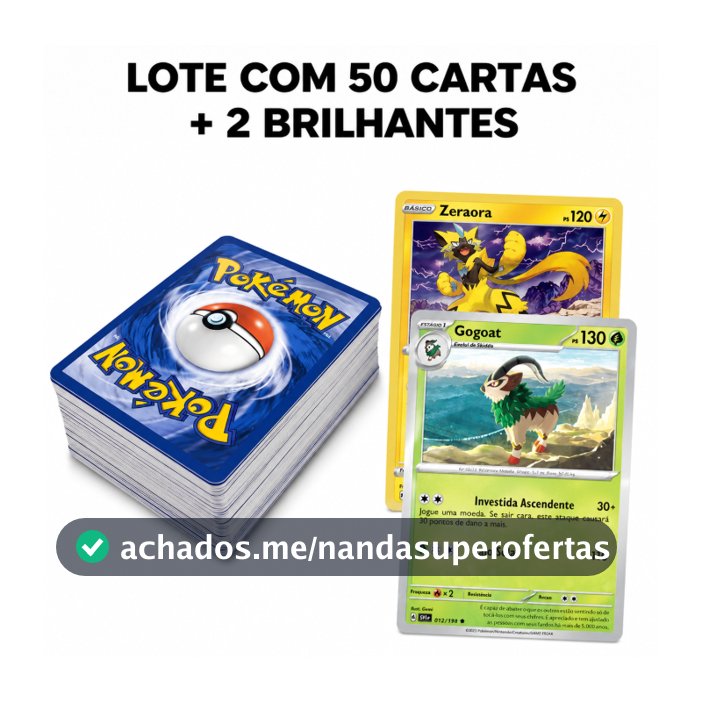 Cartas Pokemon com 50 cartas originais + 2 Pokemon Foil Brilhante