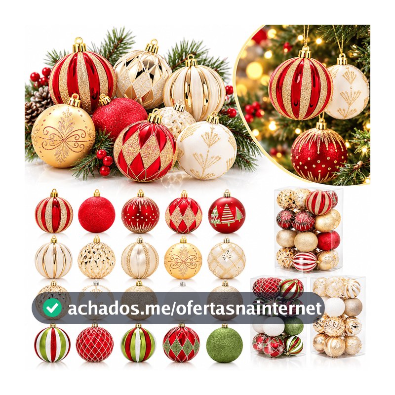 Kit 16 Bolas Enfeites de Natal Decoração para Árvore Natalina Bolinha Champanhe loja pisca pisca led