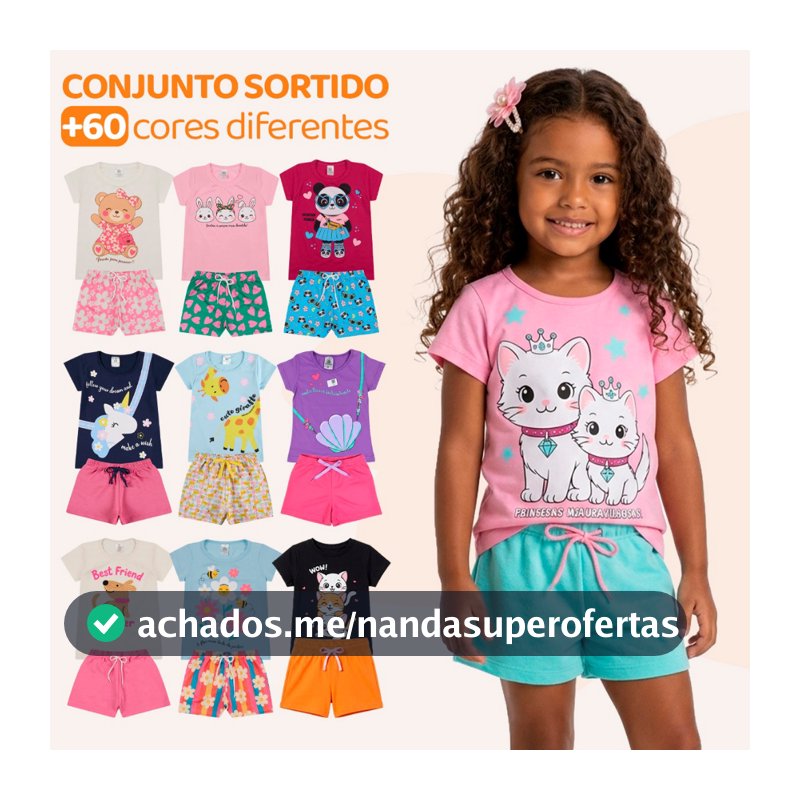 Kit 10 Peças de Roupas Infantil Menina - 5 Camisetas + 5 Bermudas