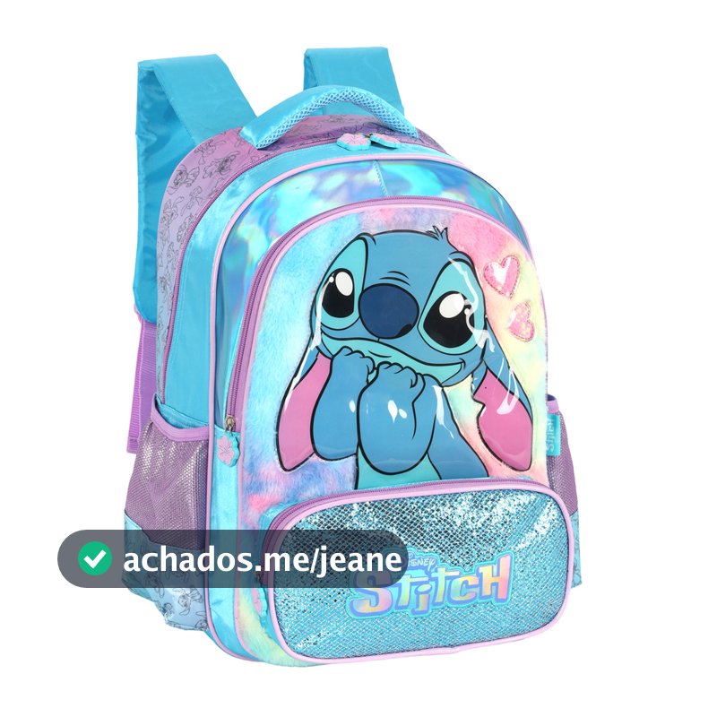 Mochila Costas Stitch Original Disney Infantil Grande Escolar Menina Feminina Juvenil Lilo Angel