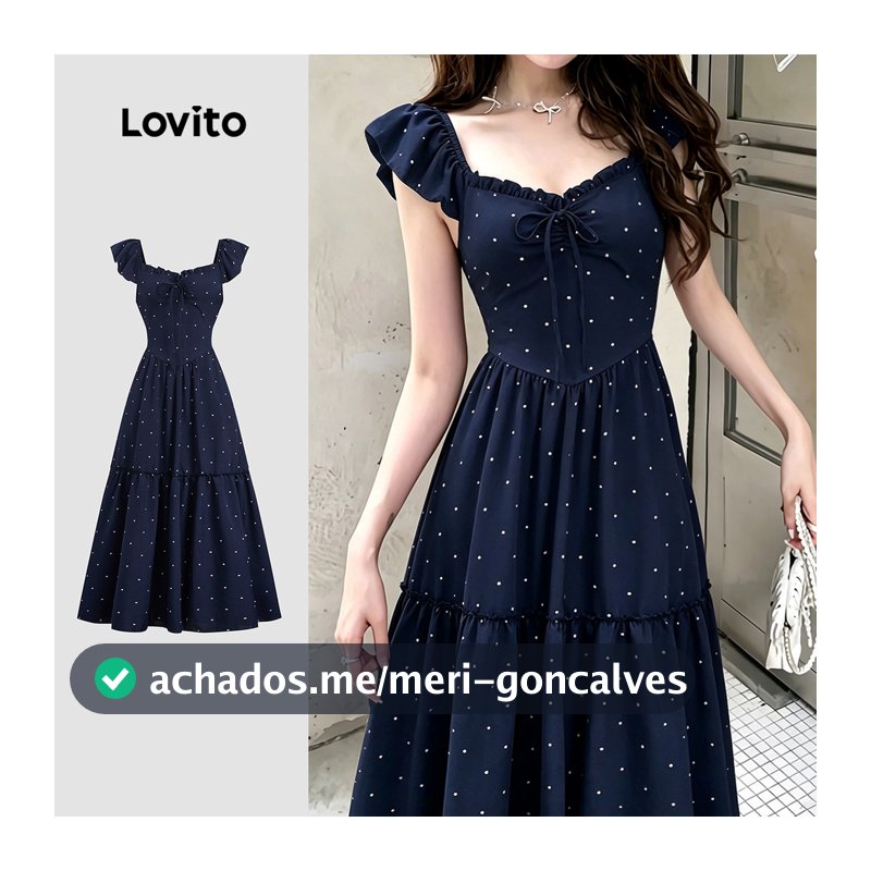 Lovito Padrão de Elegante Bainha em Babado Amarração Frontal Azulescuro DRK8P2D652