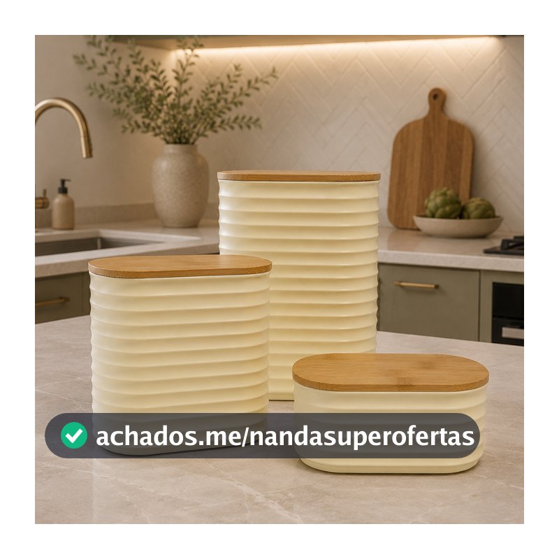 Kit Potes Herméticos para Mantimentos com Tampa de Bambu Organizador Premium Cozinha
