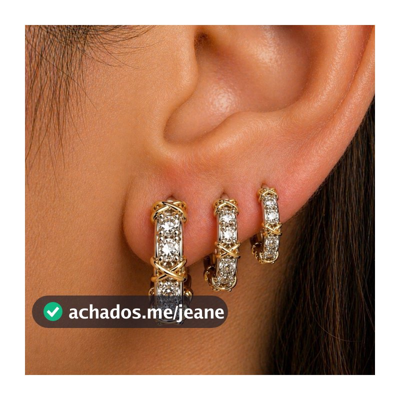 Kit Trio Brincos Argolinha Luxo Cravejado 3 Cores Feminino