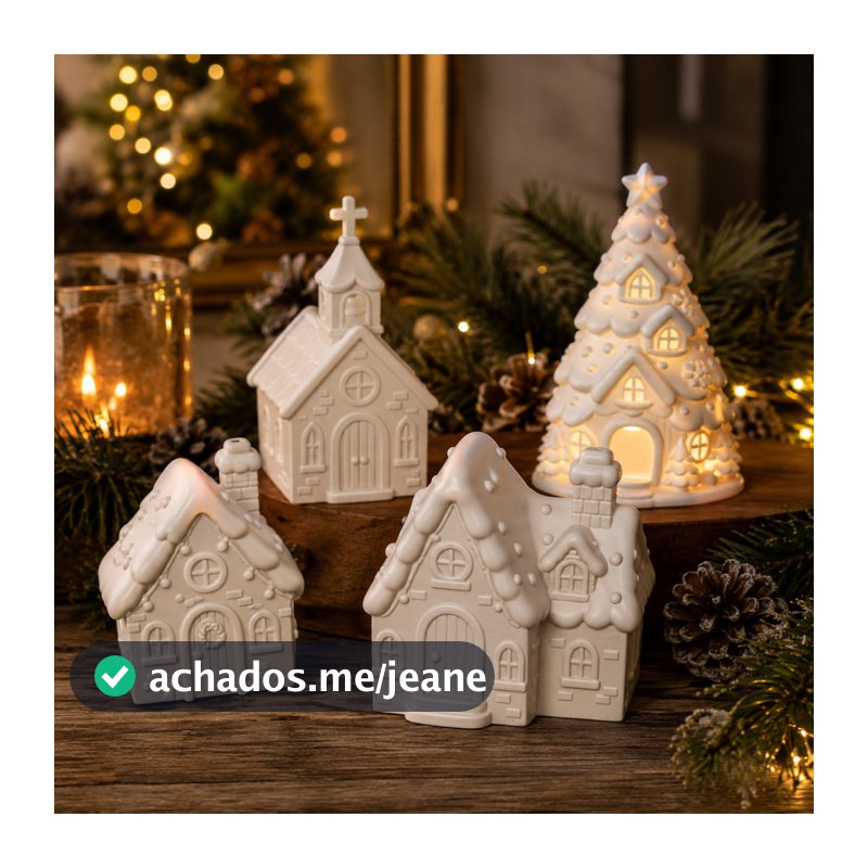 Vila de Natal Decorativa 3D Casinhas Natalinas Árvore Luminária Branco Off Enfeite Natalino