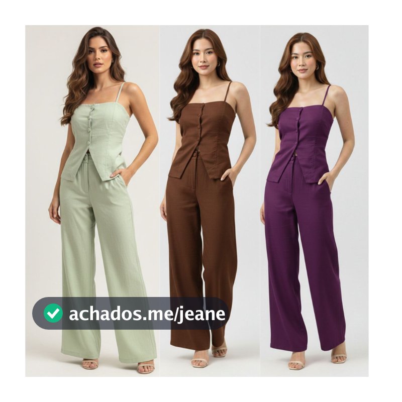 Conjunto Feminino Marrant – Calça Pantalona e Colete com Alça Regulável e Botões Elegantes