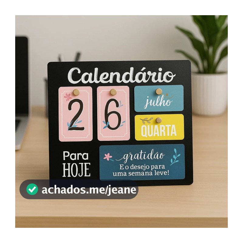 Calendário de Mesa Decorativo de Madeira com Plaquinhas Permanente Colorido Escritório