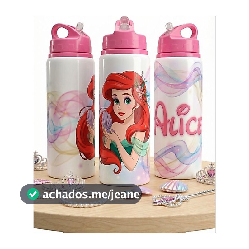 Garrafa de Alumínio 600ml Princesas Infantil – Ideal para Escola e Presente