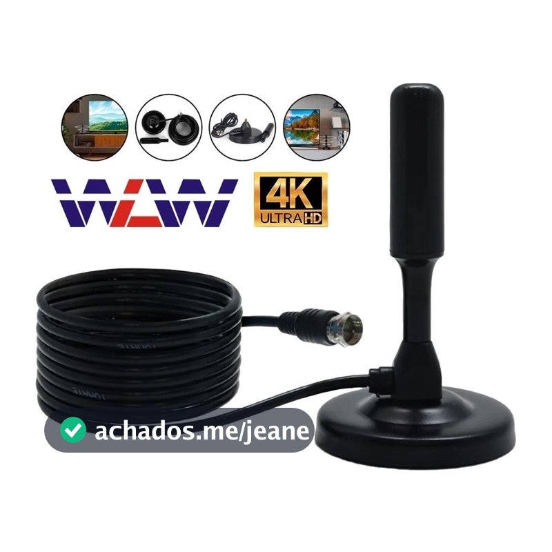 Antena Digital Televisão Hd tv Interna Fio 4,3 metros Base Imã Uhf  4k uhd