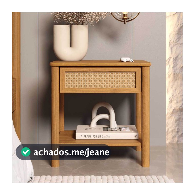Mesa de Cabeceira Rattan 1 Gaveta 1 Nicho Madeira Freijó Cefira