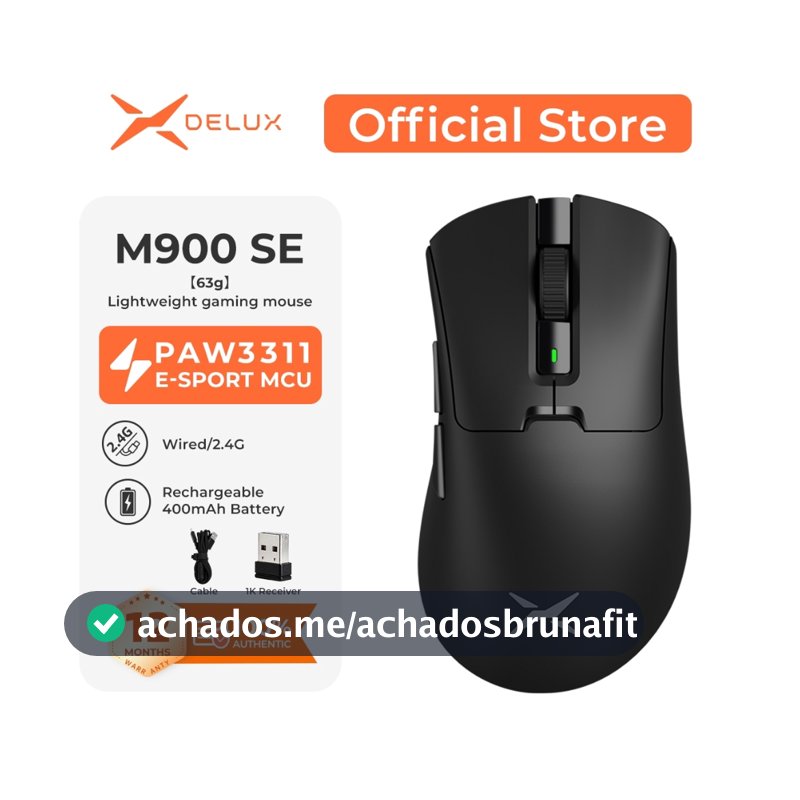 Delux M900 Se PAW3311 Mouse Para Jogos DPI MAX 12000 Com Fio 2.4G  Recarregável 63g Design Concentrado Em Massa  400mAh