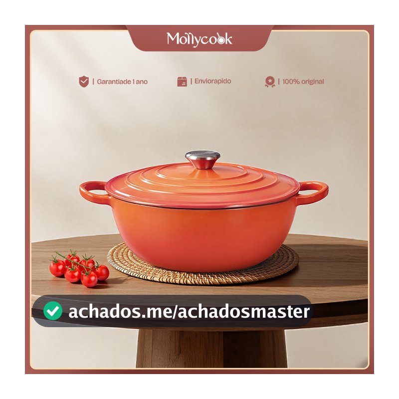 Mollycook Panela Caçarola de Ferro Fundido Esmaltado 26cm 3.8L Antiaderente Premium Tacho Esmaltado Fogão e Forno