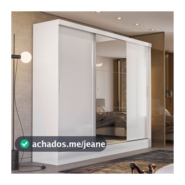 Guarda-Roupa Casal com Espelho 3 Portas de Correr e 4 Gavetas Plata Yescasa Branco Branco