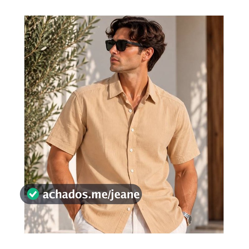 Camisa Social Linho Masculina Manga Curta Forma Tradicional TOP
