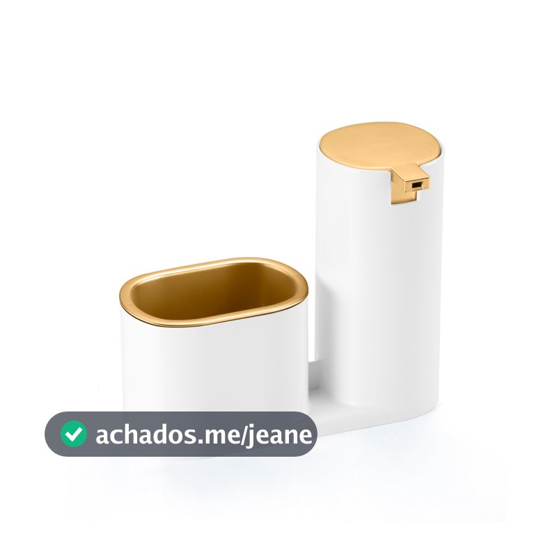 Dispenser Porta Detergente Bucha Luxo Conceito Branco Dourado Lindo