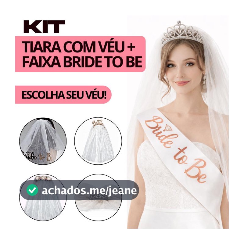 Kit Tiara Véu Bride Despedida de Solteira Véu com Noiva Bride + Faixa Bride to be Noiva