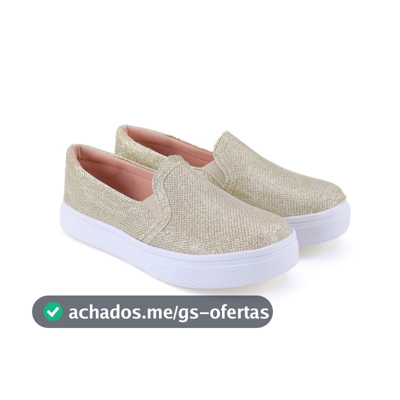 Tênis Feminino Slip on Iate Confortável Dourado E Olografico Com Gliter Tenis Sem Cadarço Calce Fácil Sapatilha Feminina Casual