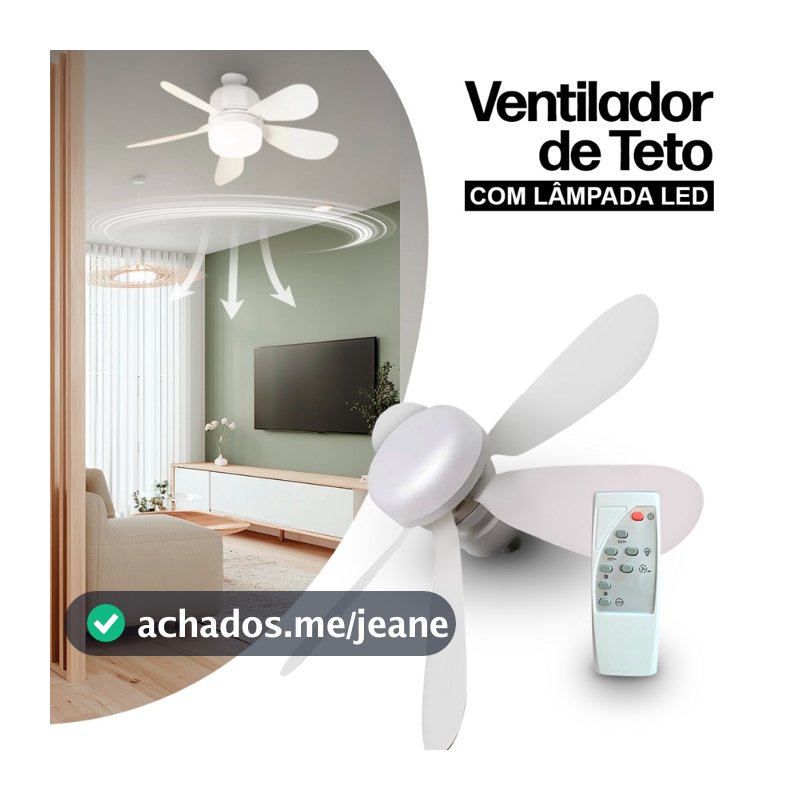 Ventilador de Teto C/ Iluminação 3 Cores Luz Controle Remoto Luminária Moderna 40w Bulbo E27 6 Pás