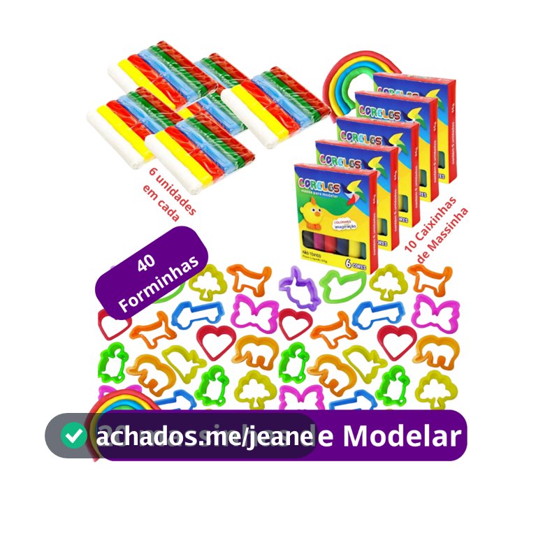 Kit 20 Cx Massinha de Modelar + 40 Molde Cortador Lembrancinha Kit Festa Infantil Escolar