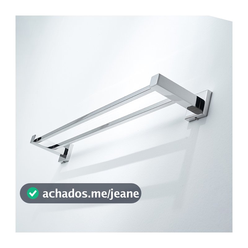Porta Toalha Duplo de Banho 65 cm Inox Cromado Metal Luxo Toalheiro Banheiro Lavabo Moderno Quadrado