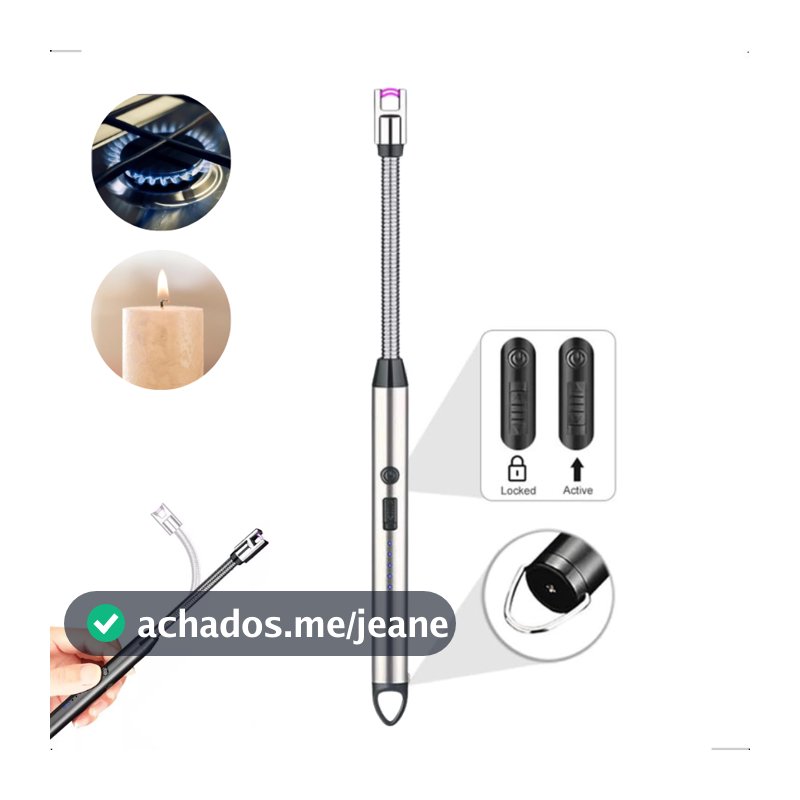 Acendedor Elétrico Recarregável USB Flexível Isqueiro Sem Chama para Fogão, Velas e Churrasqueira