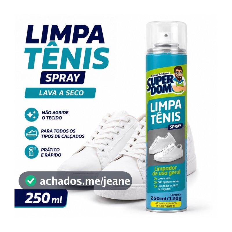Limpa Tênis Spray Super Dom 250ml Lava a Seco Para Todos os Tipos de Calçados