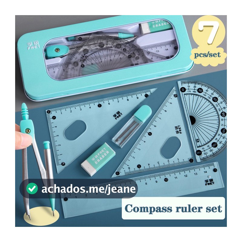 7Pcs/Lote Conjunto Régua Kawaii Kit De Desenho Geométrico Apagador Para Costas Da Escola De Bússola Material Escolar 2022 Papelaria