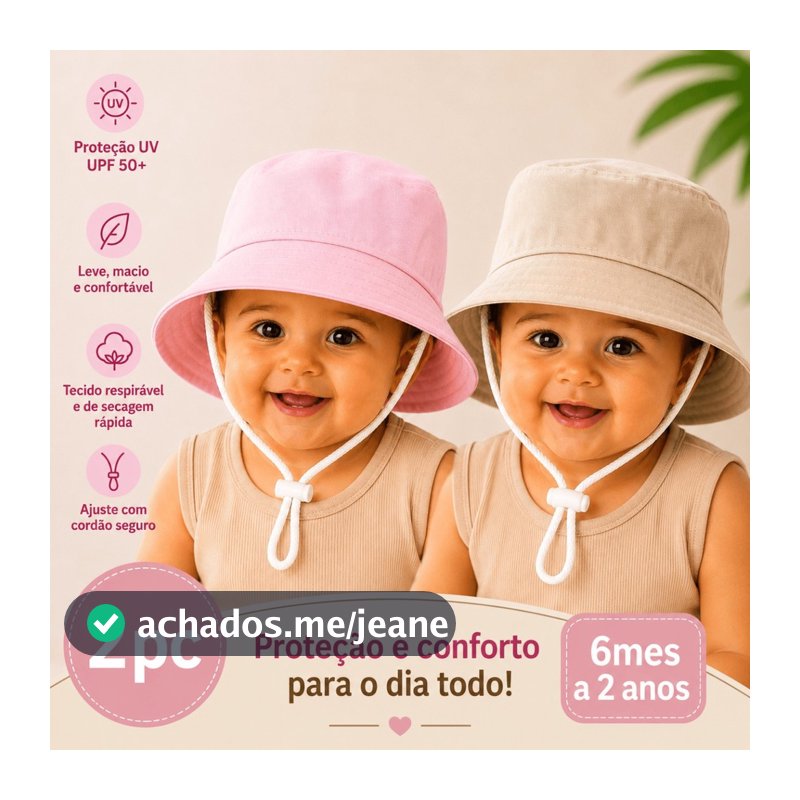 Kit 2 Chapéus Bucket Infantil Bebê Proteção Sol Ajustável Com Corda Praia passeio 6 Meses a 2 Anos