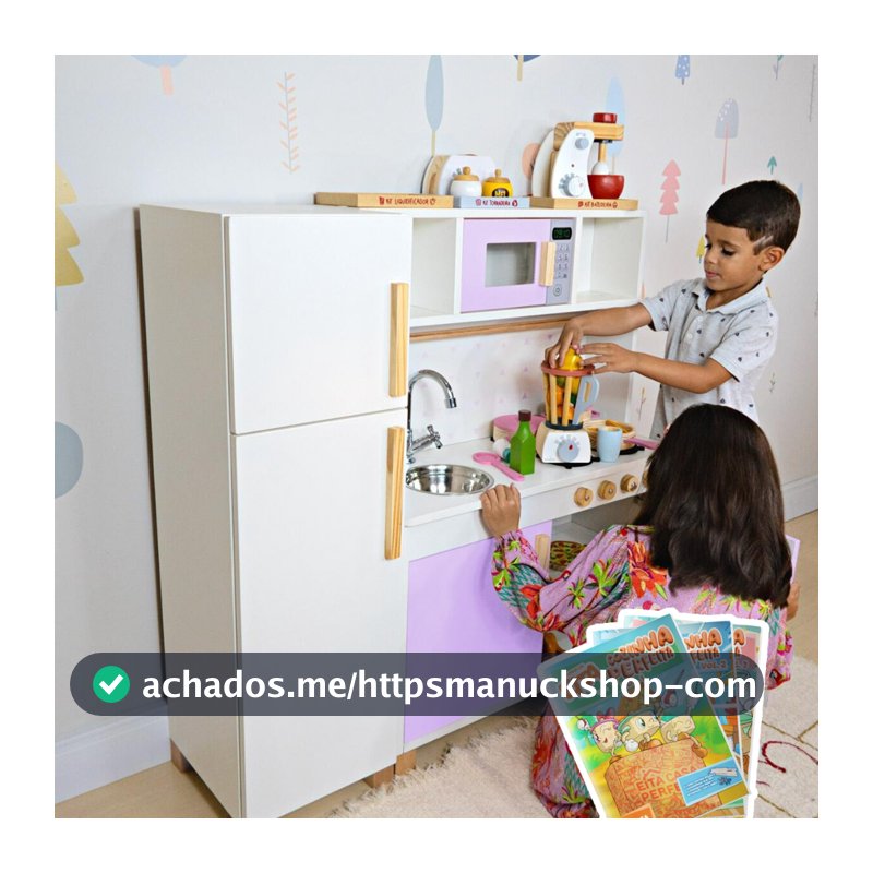 Cozinha Infantil Completa Madeira Criativa Pequenos Chefs Faz de Conta Brinquedo Pedagógico Criança Kit Livro Educativo