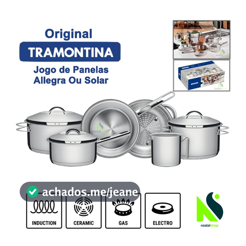 Kit Jogo de Panelas Tramontina Inox Solar Ou Allegra Fundo Triplo Indução Frigideira Tramontina