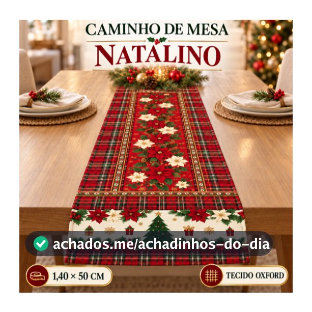 Caminho de Mesa Natal 1,40x50cm Trilho de Mesa Natalino Oxford Decoração Mesa Posta Ceia de Natal