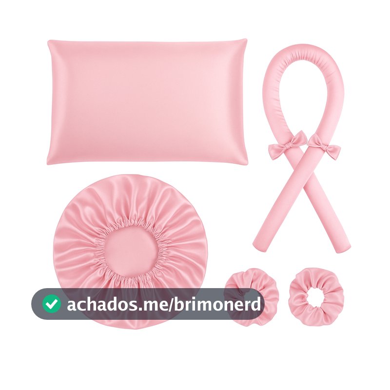 kit cetim anti frizz touca cetim + modelador sem calor curling rod + fronha