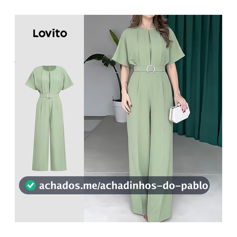 Lovito Longo Macacão Elegante Plissado Verão Primavera Verde Macacão feminino LK6LD081