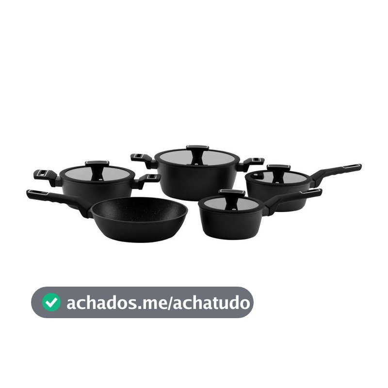 Jogo de Panelas Brinox Revestimento Cerâmico Preto 5 Peças Carbon Ceramic Life