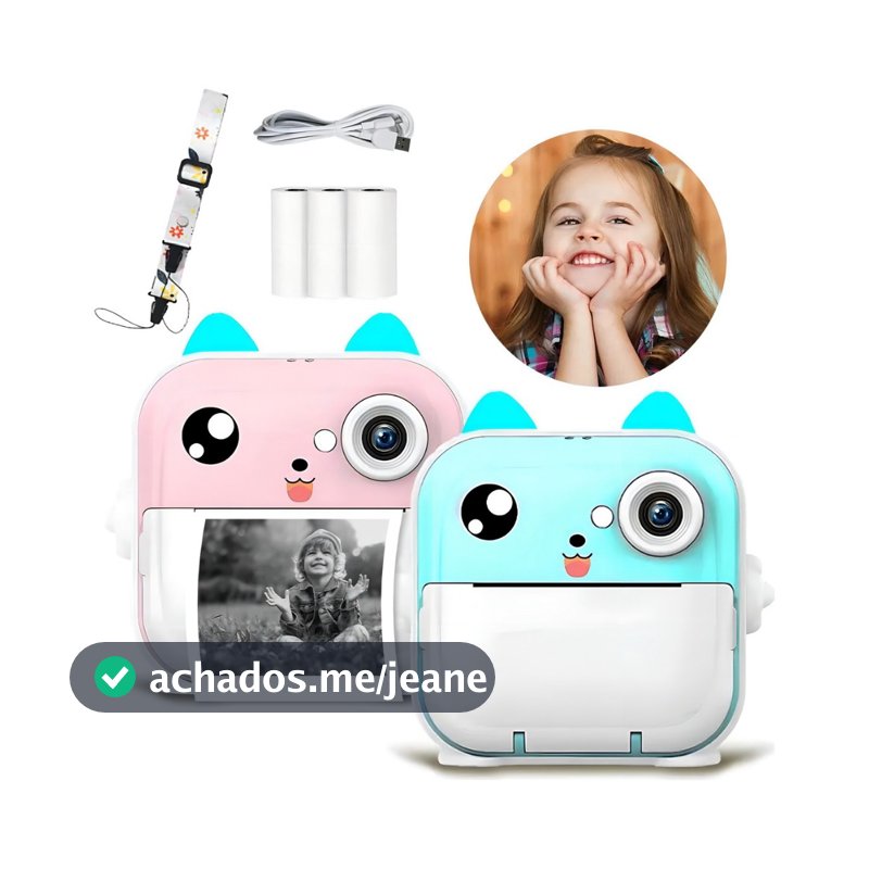 Câmera Instantânea Infantil Imprime Foto Na Hora Digital HD Vídeo e Fotografia Papel Térmico Sem Tinta Brinquedo Educati