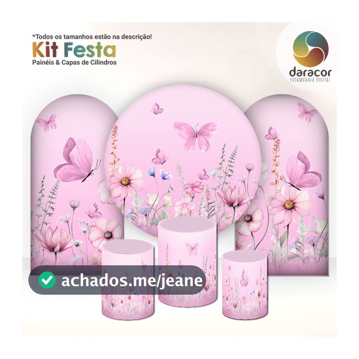 Capas de Painéis Jardim de Borboletas ROSA 1,5m Redondo e 1x2m Romano c/ Elástico | Retangular c/ Overlock e Cilindros