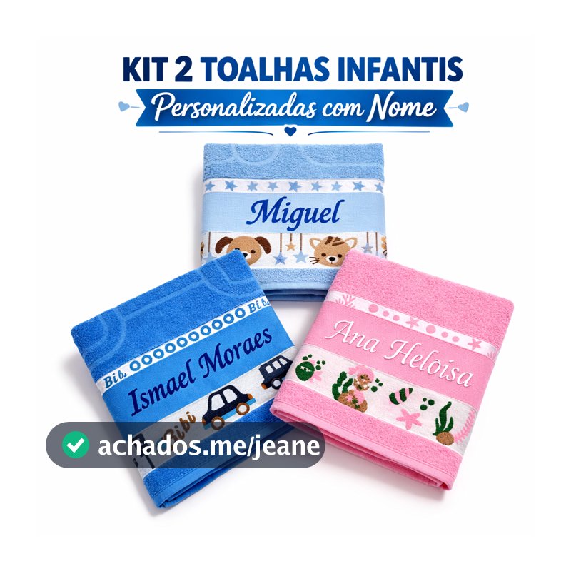 KIT 2 Toalhas de Banho Infantil Para Creche Escola Presente Personalizada Com Nome Bordado