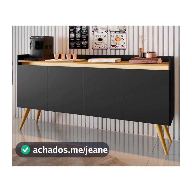 Aparador Buffet Sala Gold 4 Portas com Pés de Madeira Maciça