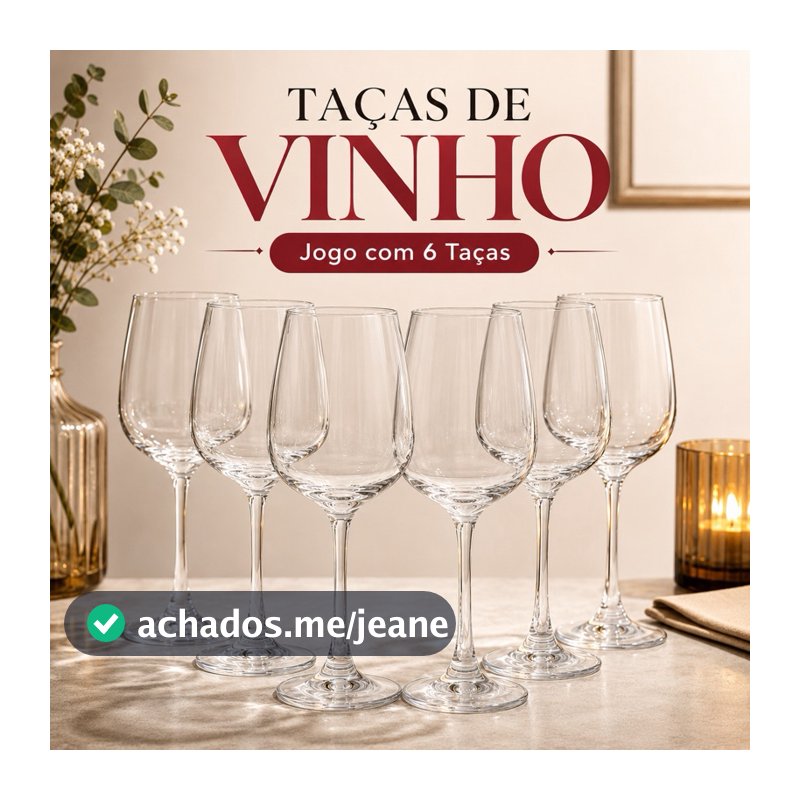 Jogo 6 Taças de Vinho 360ml Vidro Transparente Taça para Vinho Mesa Posta Jantar Festas Elegante