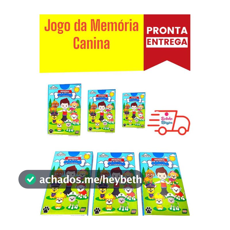 Kit 20 Jogo de Cartas Da Memoria Canina Infantil Festa Lembrancinha Aniversario Prenda Baralho