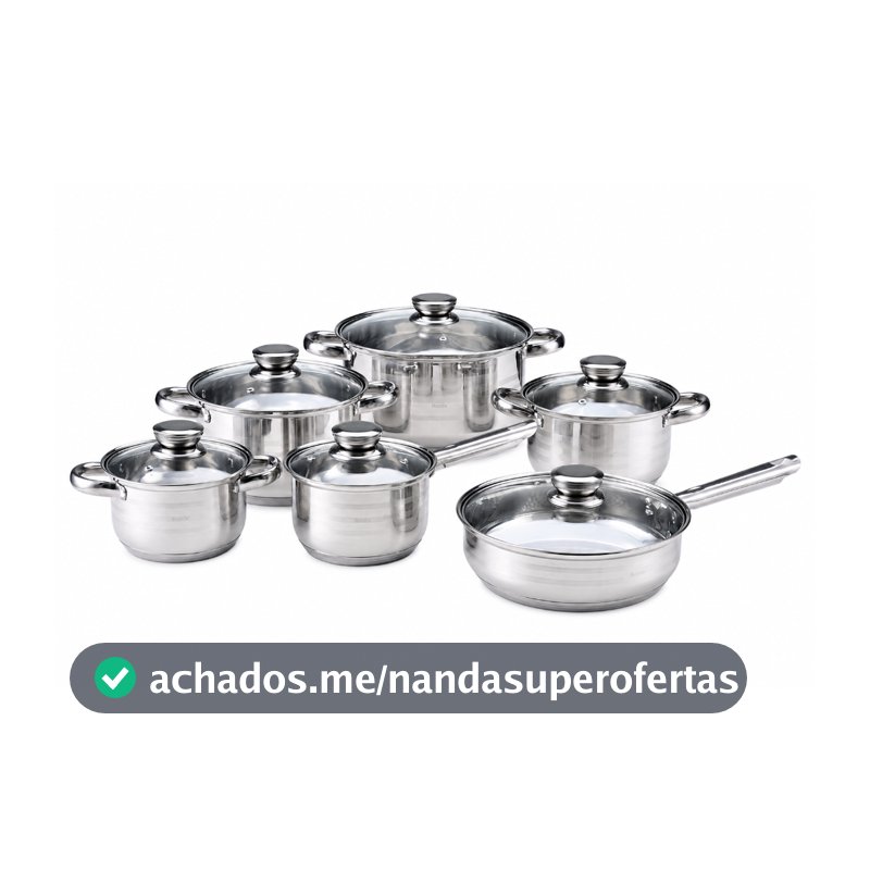 Jogo De Panelas Galya 12 Peças Inox Compatível fogão Indução e Gás
