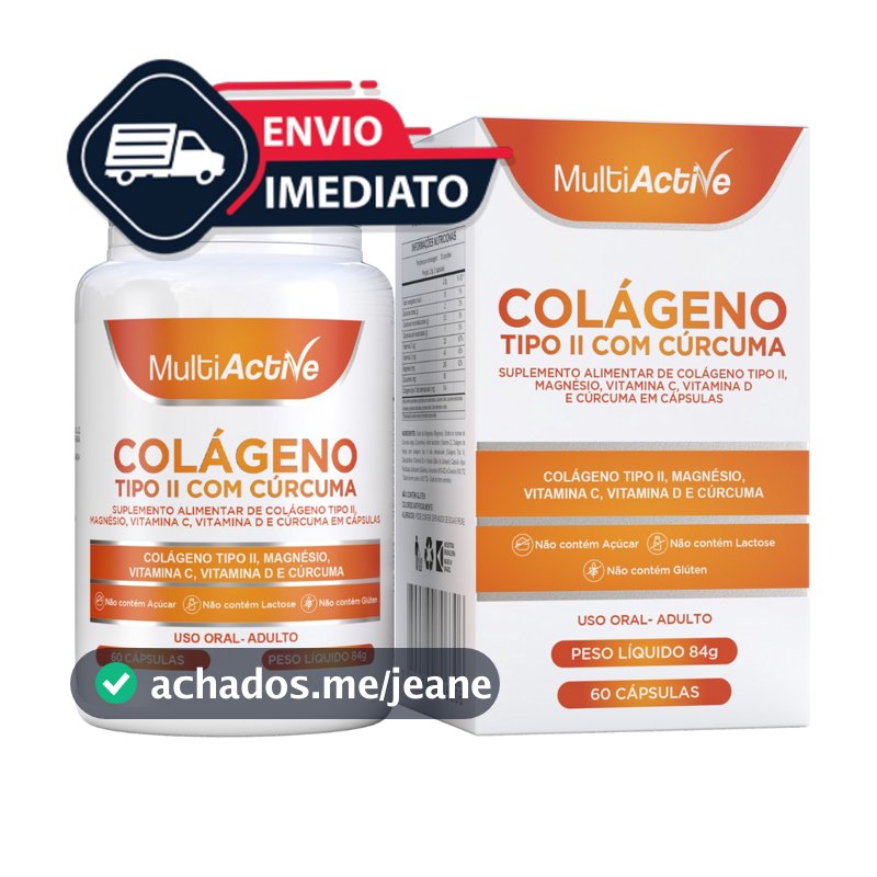 Colageno Tipo 2 Original com Curcuma 100% pura Magnesio Vitamina C, Articulações 60 Caps suplemento