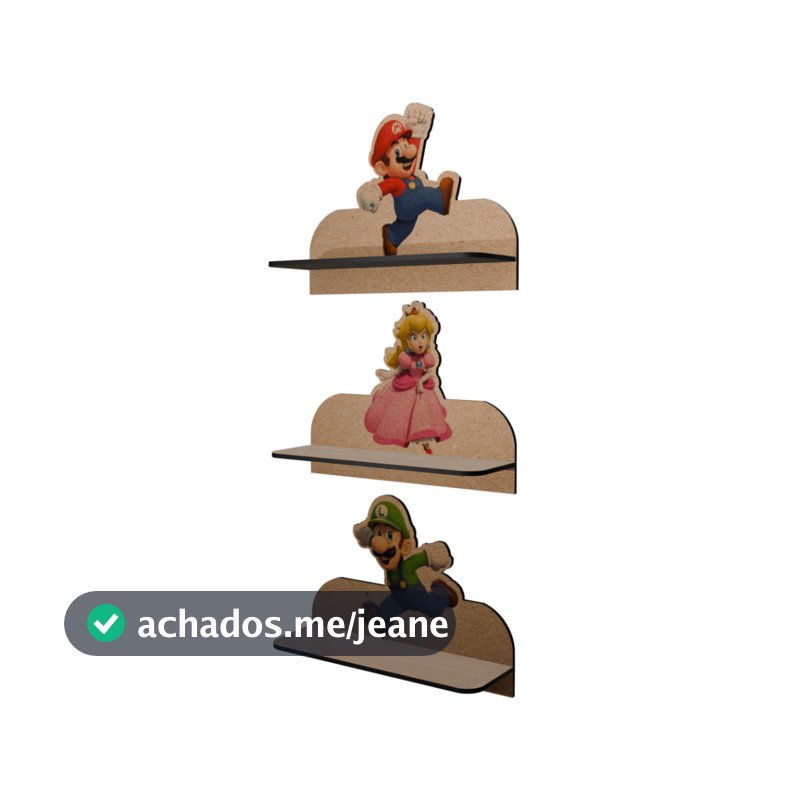 Kit Prateleiras Mario Bros Games 32x20cm Suporte Organizador para quarto sala